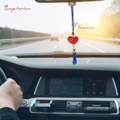 Divya Mantra Decorative Evil Eye Red Heart Pendant Amulet for Car Rear View Mirror Decor Ornament Accessories/Good Luck Charm Protection Interior Wall Hanging Showpiece - Divya Mantra