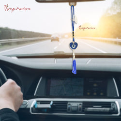 Divya Mantra Decorative Evil Eye Blue Dot Pendant Amulet for Car Rear View Mirror Decor Ornament Accessories/Good Luck Charm Protection Interior Wall Hanging Showpiece - Divya Mantra