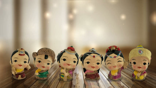 Divya Mantra Feng Shui Lovely Baby Tibetan Doll Gift Set of 6 Little Showpiece Car Interior Decoration Dashboard Accessories Arts And Crafts - Divya Mantra
