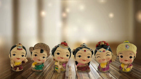 Divya Mantra Feng Shui Lovely Baby Tibetan Doll Gift Set of 6 Little Showpiece Car Interior Decoration Dashboard Accessories Arts And Crafts - Divya Mantra
