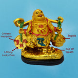 Divya Mantra Happy Man Laughing Buddha Holding Wealth Coin and Ingots Statue For Attracting Money Prosperity Financial Luck Home Decor Gift - Divya Mantra