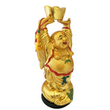 Divya Mantra Happy Man Laughing Buddha Holding Ingot with Hands Upright Statue For Abundance Money Wealth Prosperity Good Luck - Divya Mantra