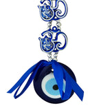Divya Mantra Decorative Evil Eye Triple Om Ganesha Pendant Amulet for Car Rear View Mirror Decor Ornament Accessories/Good Luck Charm Protection Interior Wall Hanging Showpiece Blue - Combo Set of 2 - Divya Mantra