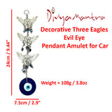 Divya Mantra Decorative Three 3 Eagles Evil Eye Pendant Amulet for Car Rear View Mirror Decor Ornament Accessories/Good Luck Charm Protection Interior Wall Hanging Showpiece - Divya Mantra