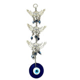 Divya Mantra Decorative Three 3 Eagles Evil Eye Pendant Amulet for Car Rear View Mirror Decor Ornament Accessories/Good Luck Charm Protection Interior Wall Hanging Showpiece - Divya Mantra