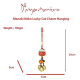 Divya Mantra Decorative Maneki Neko Lucky Cat Charm with Fishes and Bells Feng Shui Gift Pendant Amulet for Car Rear View Mirror Decor Ornament Accessories/Good Luck Interior Wall Hanging Showpiece - Divya Mantra