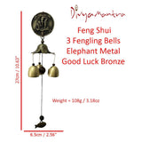 Divya Mantra Feng Shui 3 Fengling Bells Elephant Metal Good Luck Bronze Windchime Gift For Home - Divya Mantra