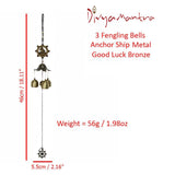 Divya Mantra Feng Shui 3 Fengling Bells Anchor Ship Metal Good Luck Bronze Windchime Gift For Home - Divya Mantra