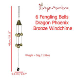 Divya Mantra Feng Shui Two Tiered 6 Fengling Bells Dragon Phoenix Metal Good Luck Bronze Windchime Gift For Home - Divya Mantra