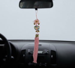 Divya Mantra Pink Chinese Feng Shui Button Stopper KNot Talisman Gift Pendant Amulet for Car Rear View Mirror Decor Ornament Accessories/ Good Luck Charm Protection Interior Wall Hanging Showpiece - Divya Mantra