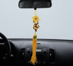 Divya Mantra Yellow Chinese Feng Shui Button Stopper KNot Talisman Gift Pendant Amulet for Car Rear View Mirror Decor Ornament Accessories/ Good Luck Charm Protection Interior Wall Hanging Showpiece - Divya Mantra