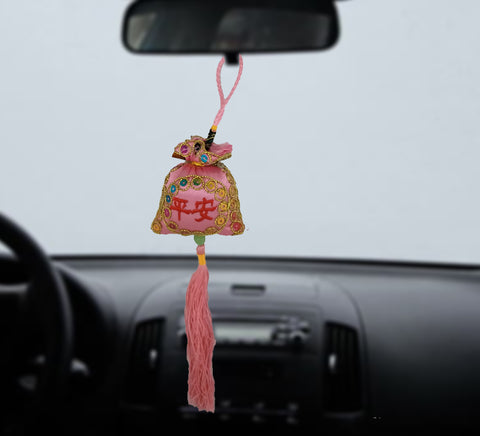 Decorative Cute Potali/Money Bag Feng Shui Talisman Gift Pendant Amulet for Car Rear View Mirror Decor Ornament Accessories/Good Luck Charm Protection Interior Wall Hanging Showpiece