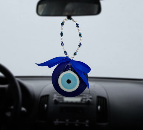 Divya Mantra Decorative Ring Evil Eye Pendant Amulet for Car Rear View Mirror Decor Ornament Accessories/Good Luck Charm Protection Interior Wall Hanging Showpiece - Divya Mantra