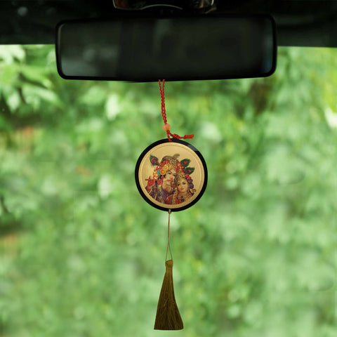 Divya Mantra Sri Radha Krishna Talisman Gift Pendant Amulet for Car Rear View Mirror Decor Ornament Accessories/Good Luck Charm Protection Interior Wall Hanging Showpiece - Divya Mantra