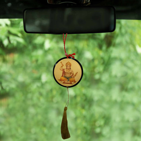 Divya Mantra Sri Bajrang Bali Hanuman Talisman Gift Pendant Amulet for Car Rear View Mirror Decor Ornament Accessories/Good Luck Charm Protection Interior Wall Hanging Showpiece - Divya Mantra