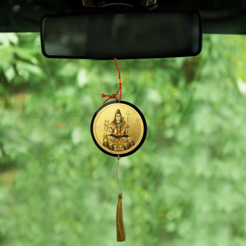 Divya Mantra Sri Shiv Mahadev Talisman Gift Pendant Amulet for Car Rear View Mirror Decor Ornament Accessories/Good Luck Charm Protection Interior Wall Hanging Showpiece - Divya Mantra