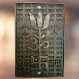 Divya Mantra Set of 2 Indian Traditional Trishul Om Swastika Trishakti Yantra with Shubh Labh Spiritual Metal Wall Hanging & Sri Om Aum Gayatri Talisman Pendant Gift Amulet Home Decor - Multicolour - Divya Mantra