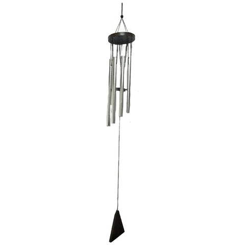 Divya Mantra Feng Shui Vastu 7 Pipe Metal Good Luck Windchime with Brown Windcatcher Gift For Home - Silver - Divya Mantra