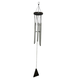 Divya Mantra Feng Shui Vastu 5 Pipe Metal Good Luck Windchime with Brown Windcatcher Gift For Home - Silver - Divya Mantra