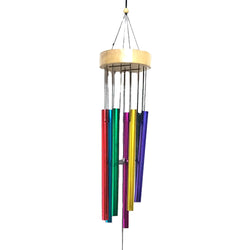 Divya Mantra Feng Shui Vastu Rainbow 5 Pipe Metal Good Luck Windchime with Wooden Yin Yang Windcatcher Gift for Home - Multicolor