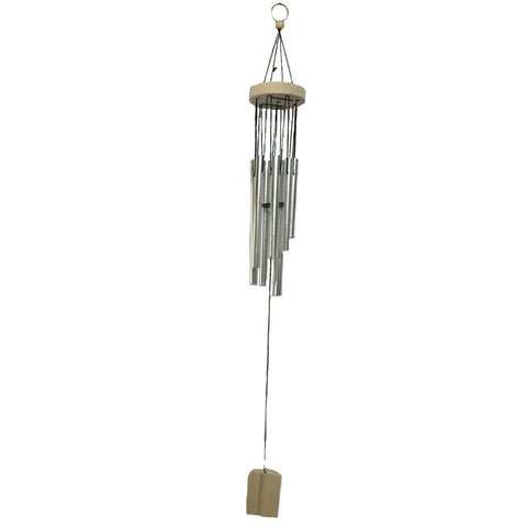 Divya Mantra Feng Shui Vastu 7 Pipe Metal Good Luck Windchime with Wooden Windcatcher Gift For Home - Silver - Divya Mantra