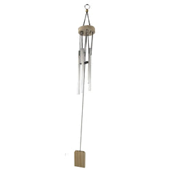 Divya Mantra Feng Shui Vastu 5 Pipe Metal Good Luck Windchime with Wooden Windcatcher Gift For Home - Silver - Divya Mantra