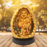 Divya Mantra Happy Man Laughing Buddha Standing on Wealth Statue For Attracting Money Wealth Prosperity Financial Luck - Divya Mantra