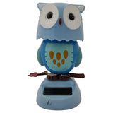 Divya Mantra Solar Power Dashboard Bobble Head Dancing Shaking Owl Toy Doll Showpiece, Collection Figurines, Gifts for Kids, Car Decoration - Blue - Divya Mantra