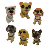 Divya Mantra Smiling Cute Dog Set of 6 Dashboard Bobble Head Toys Doll Showpiece, Collection Figurines, Gifts for Kids, Car Decoration - Divya Mantra