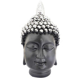 Divya Mantra Meditating Gautam Buddha Head Murti Sculpture Statue Puja/Car Dashboard Idol for Peace and Serenity, Black Silver - Divya Mantra