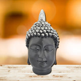 Divya Mantra Meditating Gautam Buddha Head Murti Sculpture Statue Puja/Car Dashboard Idol for Peace and Serenity, Black Silver - Divya Mantra