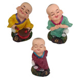 Divya Mantra Happy Tibetan Monk Baby Lama Dashboard Toy Red Doll Showpiece, Collection Figurines, Gifts for Kids, Car Decoration Set of 3 - Divya Mantra