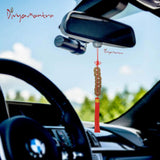 Divya Mantra Car Decoration Rear View Mirror Hanging Accessories Feng Shui Wealth Charm 7 Chinese Coins in Red Ribbon Wealth Ornament; Good Luck, Vastu, Money; Home, Office Decor Gift Items/Products - Divya Mantra