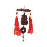 Divya Mantra Car Decoration Rear View Mirror Hanging Accessories Feng Shui Pagoda Bell with Dragon Sword and Red Tassel Lucky Coin Wealth Ornament; Vastu, Money; Home, Office Decor Gift Items/Products - Divya Mantra