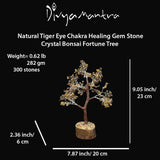 Divya Mantra Feng Shui Natural Tiger Eye Chakra Healing Gem Stone Bonsai Fortune Vastu Plant Sculpture Tree; Good Luck, Wealth, Success & Prosperity; Home Office Table Decor Gift Item; 300 Crystals - Divya Mantra