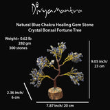Divya Mantra Feng Shui Natural Lapis Lazuli Chakra Healing Gem Stone Bonsai Fortune Vastu Plant Sculpture Tree; Good Luck, Wealth, Success & Prosperity; Home Office Table Decor Gift Item; 300 Crystals - Divya Mantra