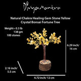 Divya Mantra Feng Shui Yellow Aventurine Chakra Healing Gem Stone Bonsai Fortune Vastu Plant Sculpture Tree; Good Luck, Wealth, Success & Prosperity; Home Office Table Decor Gift Item; 100 Crystals - Divya Mantra