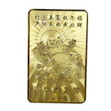Divya Mantra Feng Shui Good Luck Metallic Card Happy Man/Laughing Buddha Holding Ru Yi with 5 Kids / Five Children for Attracting Fortune, Wealth, Happiness in Family, Descendant Luck – Gold– Set of 3 - Divya Mantra