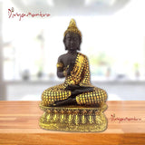 Divya Mantra Meditating Gautam Buddha Murti Sculpture Statue Puja Idol for Blessing, Peace, Good Luck, Wealth, Money and Serenity Home / Office Decor Showpiece Gift Item / Product - Golden and Black - Divya Mantra