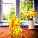 Divya Mantra Happy Man Laughing Buddha Holding Wealth Lucky Coins and Ingot Yuan Bao Statue for Attracting Money Prosperity Financial Luck Home Decor Gift - Divya Mantra