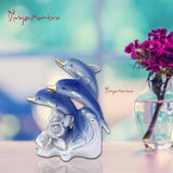 Divya Mantra Feng Shui 3 Blue Wealth Inviting Dolphin Fishes for Fortune, Enhancing Friendhip, Knowledge, Money, Fame, Prestige, Career, Good Luck Home / Office Decor Gift Item / Product-White, Blue - Divya Mantra