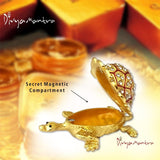 Divya Mantra Feng Shui Metal Bejeweled Wish Fulfilling Tortoise with Secret Magnetic Compartment Box Home Decor Statue Gift Showpiece Item / Product For Good Luck, Longevity, Wealth - Golden, Red - Divya Mantra