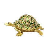 Divya Mantra Feng Shui Metal Bejeweled Wish Fulfilling Tortoise with Secret Magnetic Compartment Box Home Decor Statue Gift Showpiece Item / Product For Good Luck, Longevity, Wealth - Golden, Green - Divya Mantra