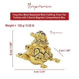 Divya Mantra Feng Shui Metal Bejeweled Wish Fulfilling Three Tier (Triple) Tortoise with 2 Secret Magnetic Compartments Box Home Decor Gift Showpiece Item-Good Luck, Longevity, Wealth-Golden, Black - Divya Mantra