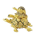 Divya Mantra Feng Shui Metal Bejeweled Wish Fulfilling Three Tier (Triple) Tortoise with 2 Secret Magnetic Compartments Box Home Decor Gift Showpiece Item-Good Luck, Longevity, Wealth-Golden, Black - Divya Mantra