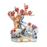 Divya Mantra Feng Shui Vintage Ceramic Feng Shui Trunk Up Elephant and Baby with Money Ingot and Wealth Coins Tree Vastu Sculpture; Good Luck, Prosperity; Home Office Table Decor Gift Item-Multicolor - Divya Mantra