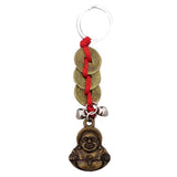 Divya Mantra Feng Shui I-Ching Amulet Antique 3 Chinese 2" Coins for Good Luck / Money and Wealth; Set of 2 Laughing Buddha / Happy Man Keychains for Bike / Car / Home Combo Gift Items / Products Pack - Divya Mantra