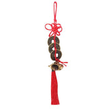 Divya Mantra Feng Shui Metal Bells Chinese Endless Mystic Knot Chain/Infinity Tassel; 3 Wealth Charm Coin Ornaments Good Luck, Vastu, Car Mirror, Money; Home, Office Decor Gift Items/Products-Set of 2 - Divya Mantra