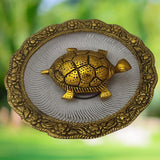Divya Mantra Combo Of Feng Shui Metal 4" Tortoise/Turtle with Glass Water 5.5" Diameter Plate & Set of 2 - 9 Vastu Dosh Nivaran Wish Pyramids on Pure Copper Plate Yantra Wall/Door Sticker-Multicolour - Divya Mantra