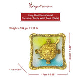 Divya Mantra Feng Shui Metal 5.5 Inch Tortoise / Turtle with Glass 7 Inch Diameter Water Plate; Vastu Living Positivity, Wealth, Money, Good Luck & Longevity; Home, Office Decor Gift Items / Products - Divya Mantra